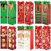 PINWATT 12Pcs Christmas Wine Bottle Gift Bags with Tissues and Tags, Holiday Wine Gift Bags Bulk for Wine Bottles Christmas Wrapping