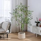 4.6ft Faux Bamboo Tree Artificial Nandina Tree Artificial Indoor Plants Realistic Fake Potted Tree with 800+ Leaves, Cement Planter - Home Office Decor Perfect for Housewarming Gift Non-Toxic