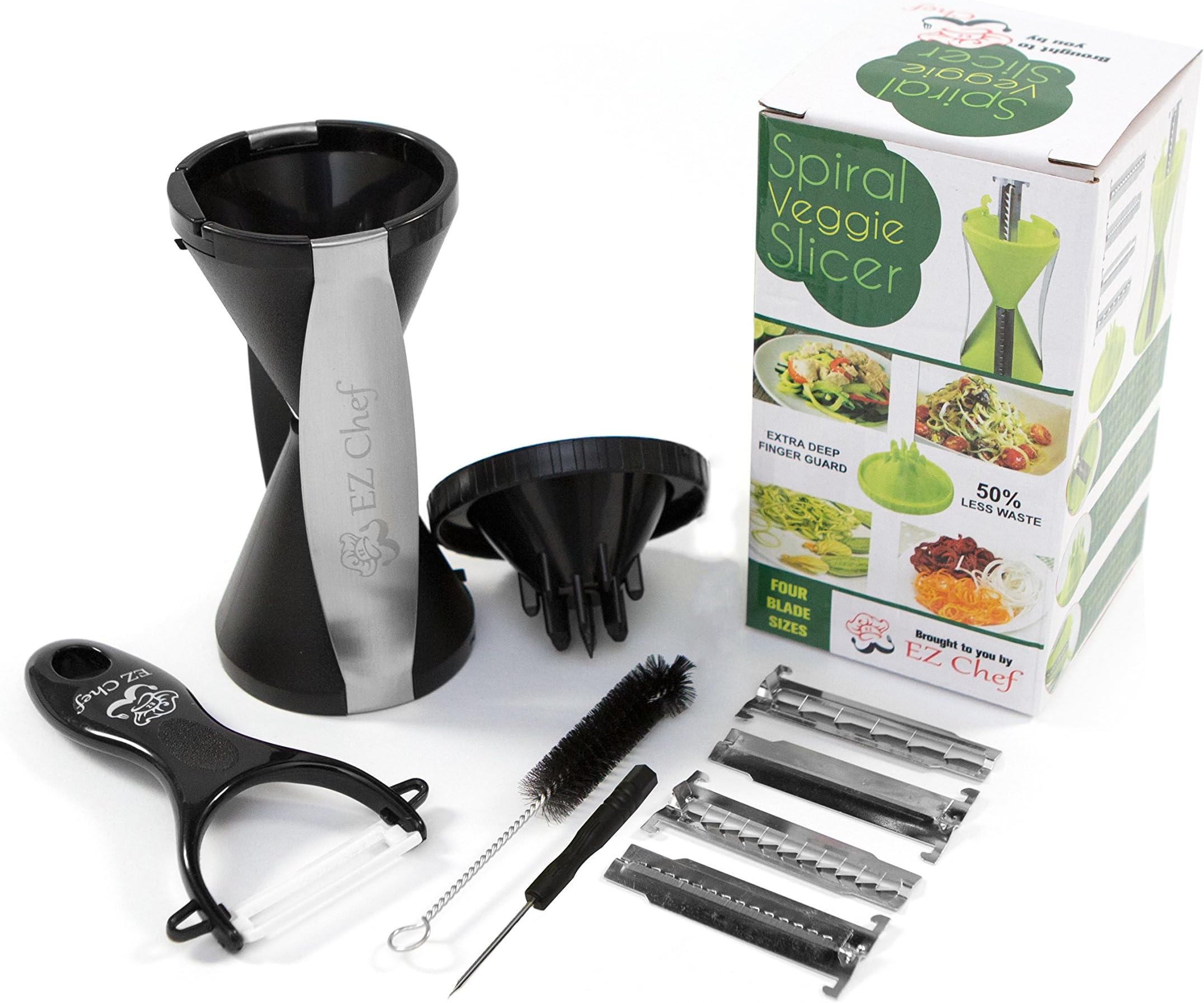 EZ Chef Comfort Handle, BPA Free, 4-Blade Vegetable Spiralizer Bundle