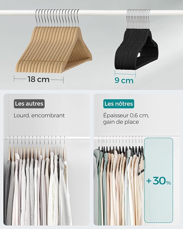 Grucce Appendiabiti in Velluto, 20 Pezzi, Salvaspazio e Antiscivolo, Gancio Girevole a 360°, Spesso 0,6 cm, Largo 41,5 cm, Cappotti Pantaloni, Nero Inchiostro e Argento CRF026B20