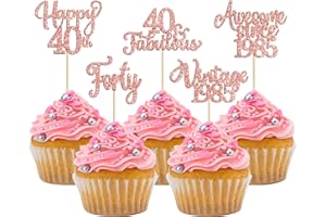 EPHLYN 30Pcs Vintage 1985 Cupcake Toppers Glitter Forty 40 Fabulous Happy 40th Birthday Cupcake Picks Cheers to 40 Years for 40th Birthday Anniversary Party Cake Decorations Supplies Rose Gold
