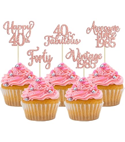 24 Cupcake-Topper Zum 40. Geburtstag – Vintage-Design Mit Glitzer Für Die Perfekte Party