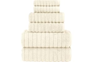 Elegant Comfort 100% Turkish Cotton Corduroy Ribbed Luxury Bath Towels 6-Piece Set, Premium Feel - Quick Dry, Highly Absorbent, Contains 2 Bath Towels, 2 Hand Towels, and 2 Washcloths, Ivory
