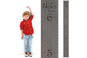 HEADWATERS STUDIO Wooden Growth Chart for Wall - Height Growth Chart for Kids, Kid Height Wall Chart, Height Measurement for Wall, Height Chart for Kids - Love Grows Here, Skinny Grey (63""x5.75"")