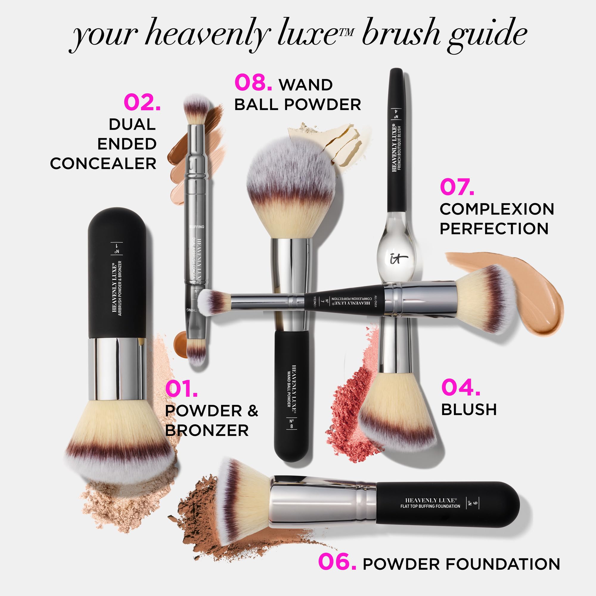 It Cosmetics Heavenly Luxe Complexion Perfection Brush #7 - Dual-Ended Premium Makeup Brush for Foundation Concealer & Contour, Ultra-Soft Synthetic Fibers, Airbrush Finish, Pro-Hygienic, Cruelty-free