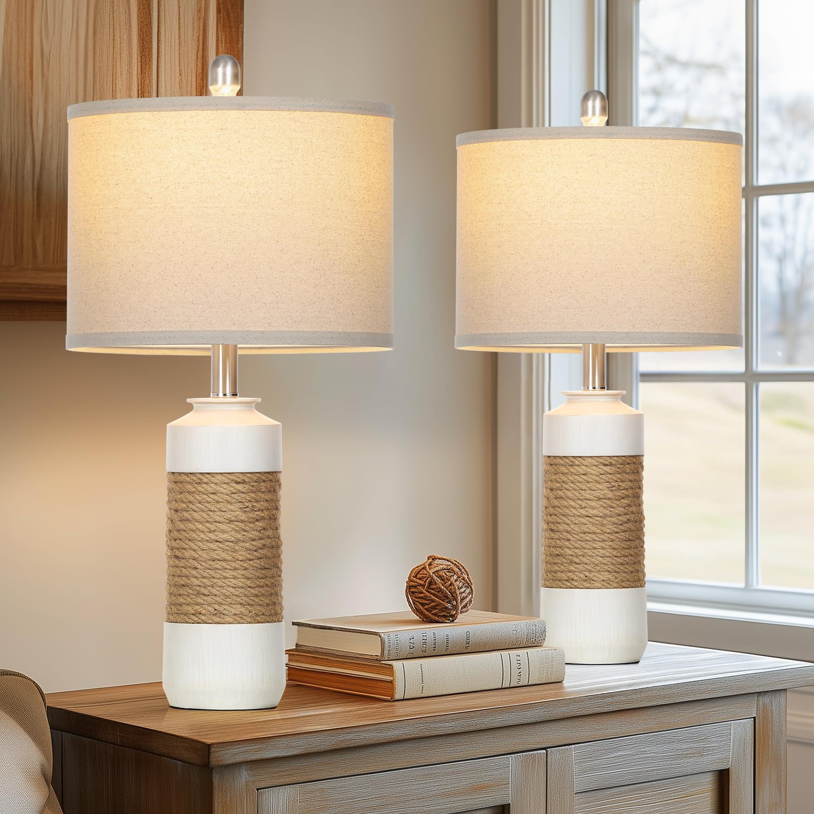 Photo 1 of Cinkeda Boho Table Lamps for Bedroom Nightstand 25.5" Farmhouse Bedside lamp Set of 2,Rattan Lamps Cottage Lamps for Living Room End Table Side Table (Include Bulbs)