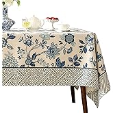 bilin gaier Vintage Blue and White Small Square Tablecloth,French Linen Floral Wrinkle Free Tablecloths,Decorative Table Cover for Kitchen,Dining,Tea Party,Thanksgiving,Christmas,55"*55"-Suqing