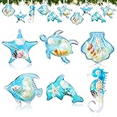 Leinuosen 6 Pcs Beach Ornaments for Tree Acrylic Crystal Coastal Beach Tree Decorations Summer Ocean Starfish Seashell Blue Summer Ornament Sea Seahorse Shell Turtle Hanging Home Decor for Party Gifts
