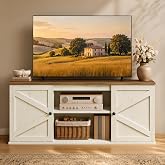 VASAGLE Farmhouse TV Stand for 65'' TV, Media Console, Sliding Barn Doors | Entertainment Center with Storage Cabinets, for Living Room, Rustic White and Honey Brown, HAINS Collection ULTV535W01