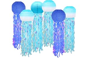 MEIDUO 6 Packs Jellyfish Paper Lanterns Hanging Mermaid Wishes Lantern Gradient Blue Sky Blue Ocean Theme Party Supplies Great for Kids Birthday Decors, Baby Shower Baby Room