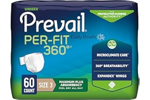 Prevail Per-Fit 360 Incontinence Briefs, Maximum Plus Absorbency, Size Three, 60 Count