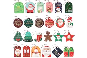 BERENLU Christmas Gift Tags, 72PCS Christmas Tags with String, Gold Foil Xmas Gift Tags Hanging Label for DIY Christmas Gift Wrap and Label Package