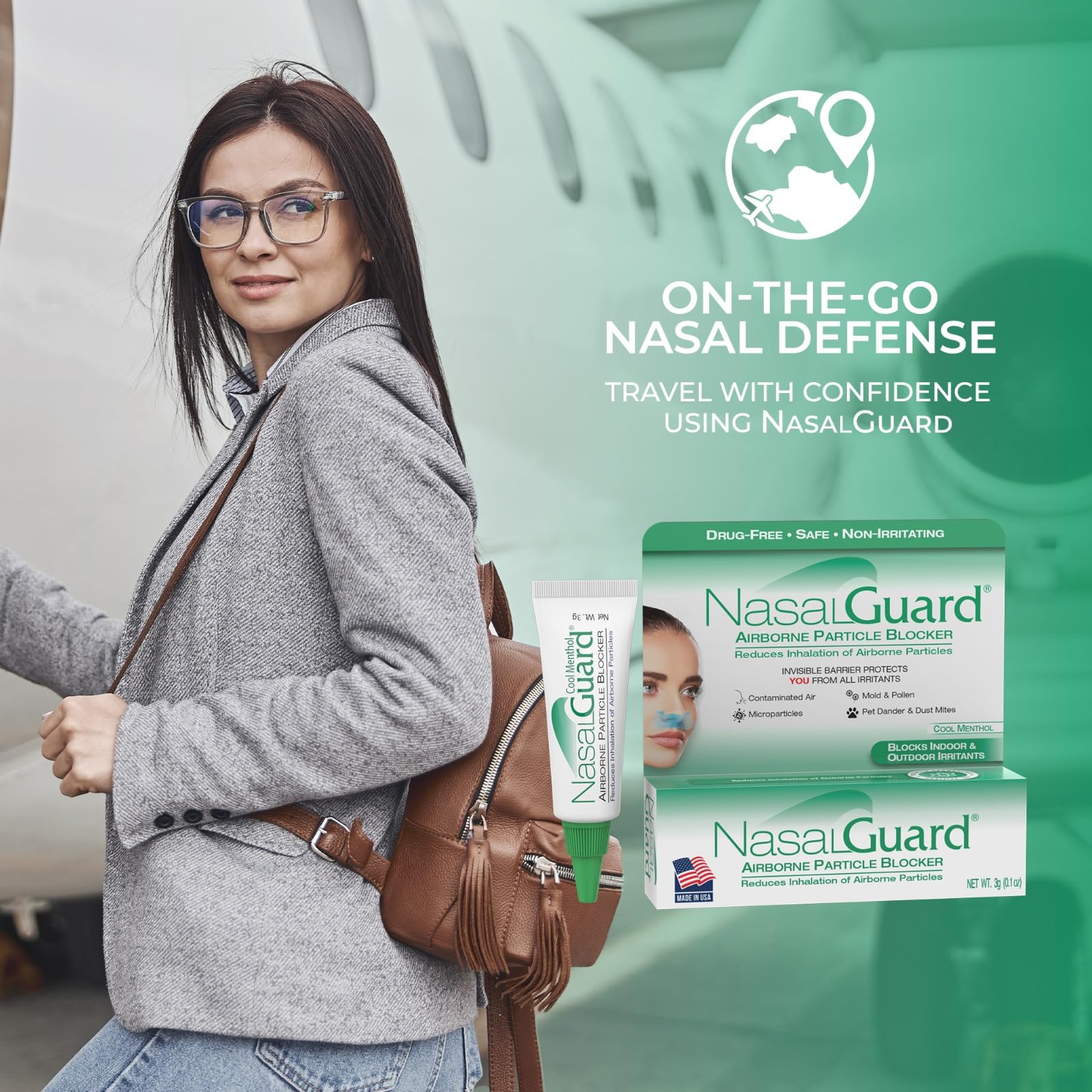 Airborne Particle Blocker Gel - Helps Reduce Inhalation of Allergens, Pollutants & Irritants - Drug-Free, Daily Use, Made in USA (Cool Menthol, 3 Gram Tube), Over 150 Applications