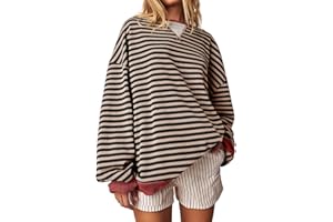 Fisoew Womens Striped Oversized Sweatshirt Color Block Crew Neck Long Sleeve Shirt Casual Loose Pullover Top Y2K Clothes