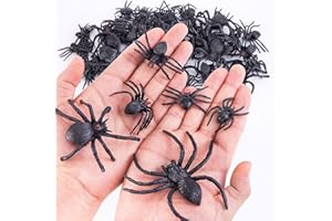 JIALWEN 60 Pieces Realistic Plastic Spiders Black Fake Spider Toys and Spider Rings Spider Toys Halloween Prank Prop for Halloween Home Party Decorations, Multiple Sizes and Styles
