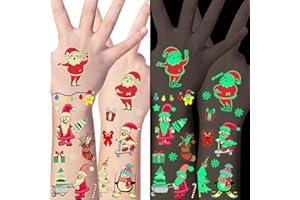 HUSKEIN 243PCS Christmas Tattoos for Kids, 12Sheets Christmas Party Favors, Luminious Xmas Tattoos Stocking Stuff, Xmas Stickers, Bulk Xmas Holiday Ugly Sweater Party Supplies Accessories Candy