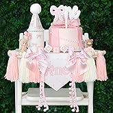 HODIHIWI Pink Bow 1st Birthday Highchair Banner Decorations Wood Bead Tassel Garland Cone Hat Wooden Cake Topper For Baby Girls