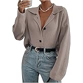 MakeMeChic Women's Cardigan Sweaters Chunky Collared V Neck Long Sleeve Button Down Winter Sweaters