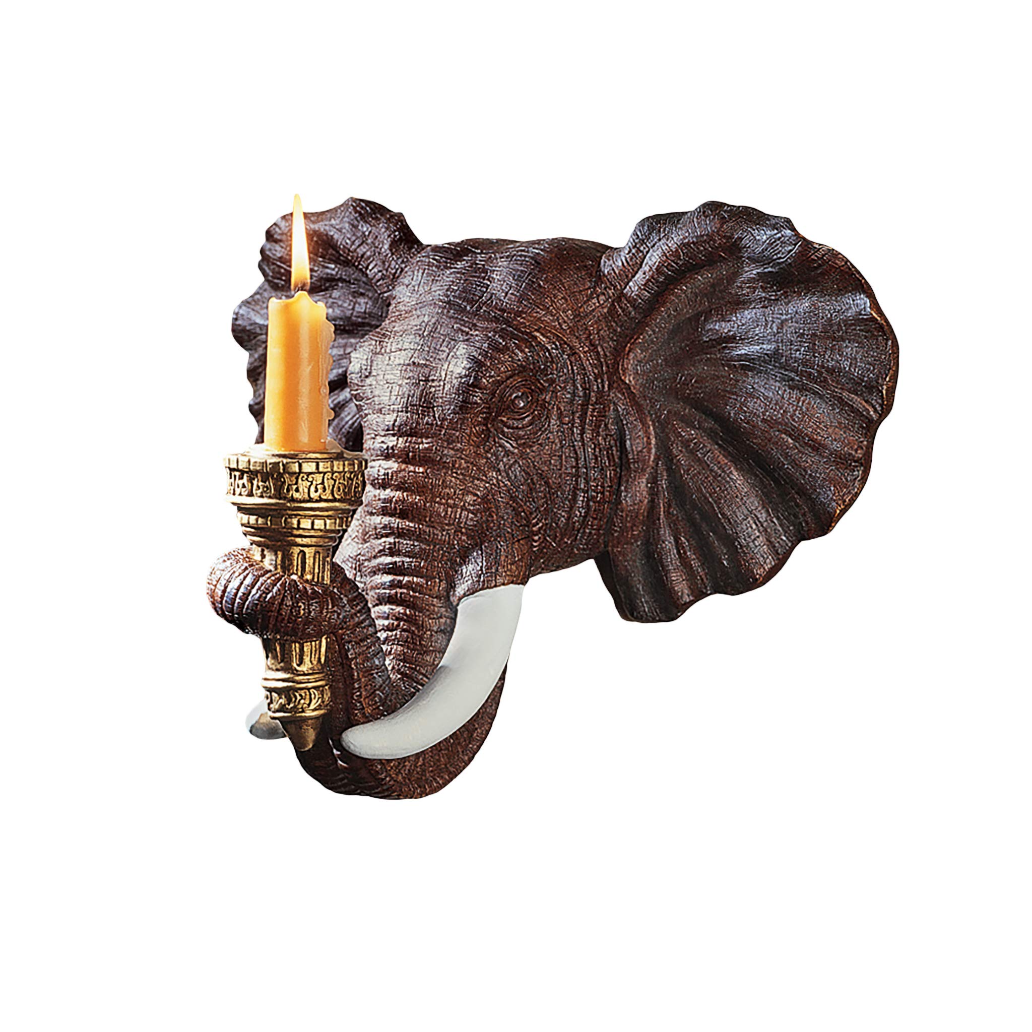 Design Toscano Elephant African Decor Candle Holder Wall Sconce Sculpture, 30.5 cm, Polyresin, Full Color