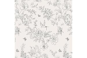 Froluya Black and Cream White Floral Wallpaper Peel and Stick Wallpaper 17.7in×118.1in Vintage Floral Contact Paper Flowers Birds Removable Self Adhesive Decorative Wall Paper for Bathroom Cabinets