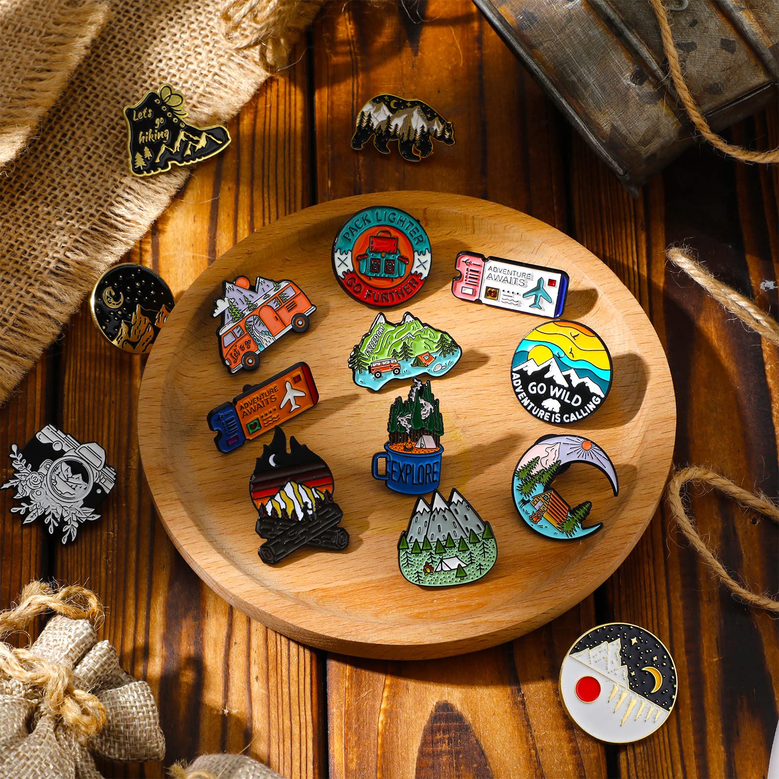 Hanaive 15 Pcs Enamel Pins for Backpack Hat Outdoors Adventure Brooch Pins Cute Camping Lapel Nature Aesthetic Jewelry for Women Men Clothing Bags DIY Crafts Gifts