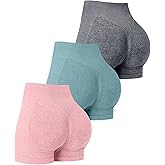 OVESPORT 3 Pack Women's Seamless Workout Shorts High Waisted Scrunch Butt Lifting Gym Booty Yoga Short Pants