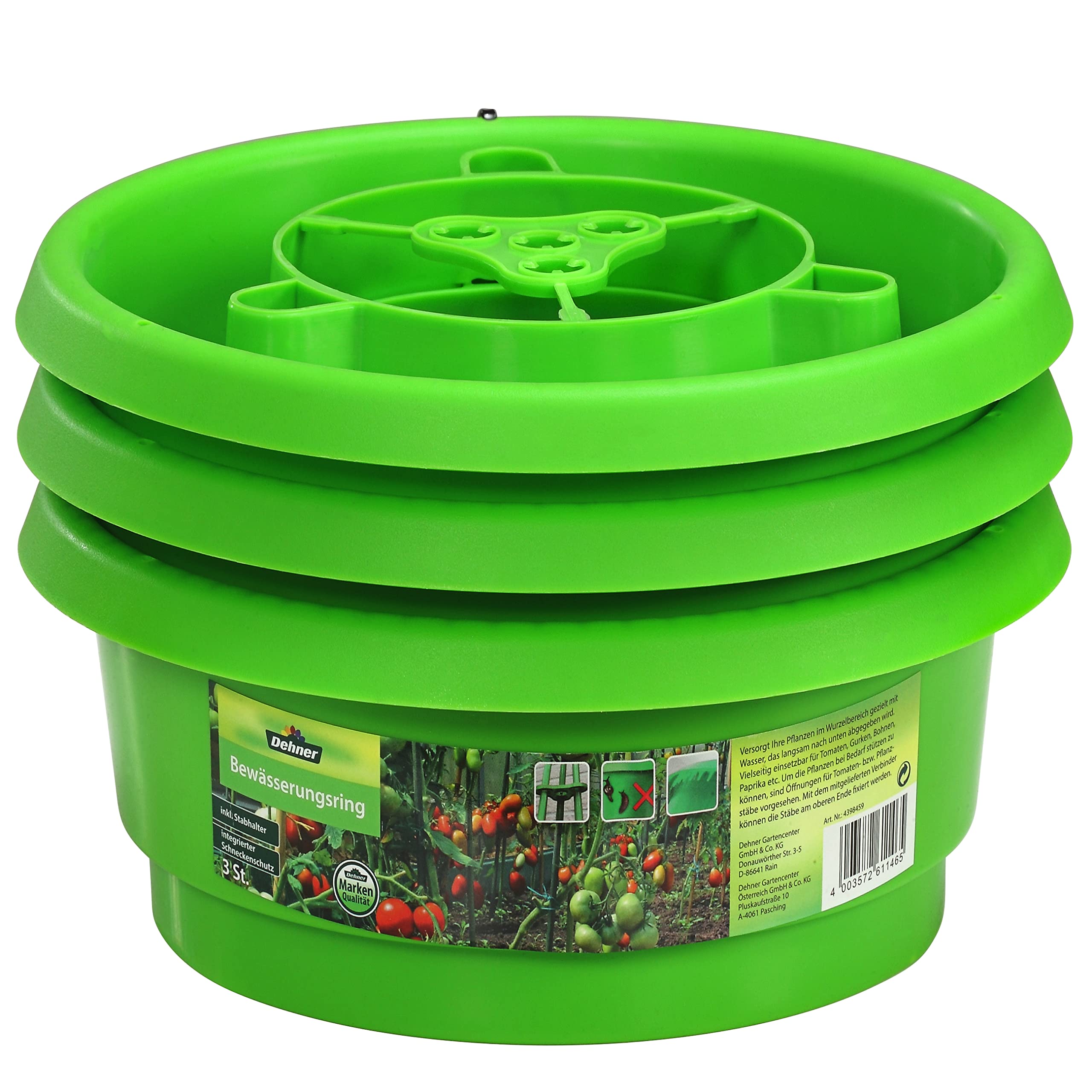 Dehner Watering Ring with Snail Protection, Pack of 3, Each Diameter 24 cm, Height 9 cm, Plastic, Green