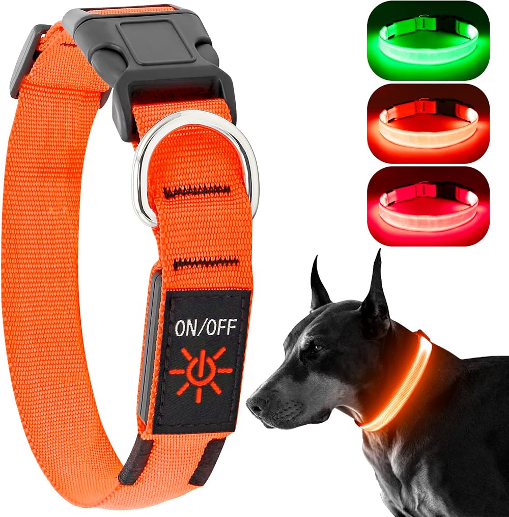 KOSKILL Light Up Dog Collar USB Rechargeable Waterproof Orange L