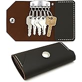 TheAntiq Genuine Leather Key Organizer Wallet – Compact Key Holder Case with 6 Hooks & Cash Pocket, Snap Closure Keychain with Carabiner for Car & Home Keys, Brown