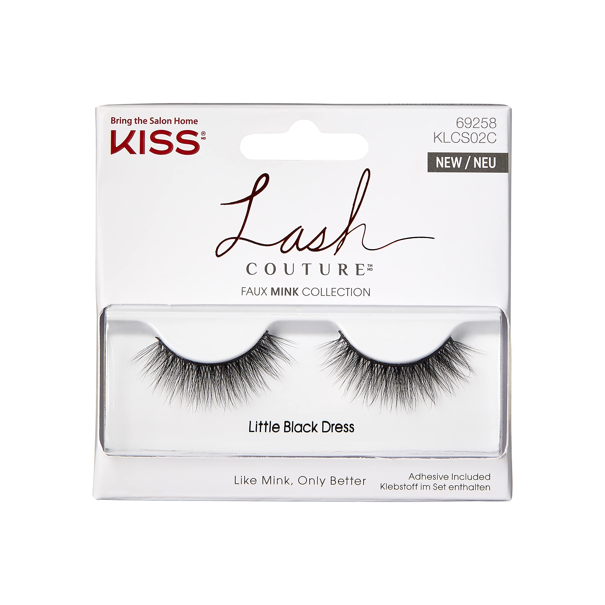 KISS Lash Couture Faux Mink Collection 1 Pair of False Lashes, Little Black Dress, Ultrafine, Tapered, Synthetic Fake Lashes includes Lash Glue