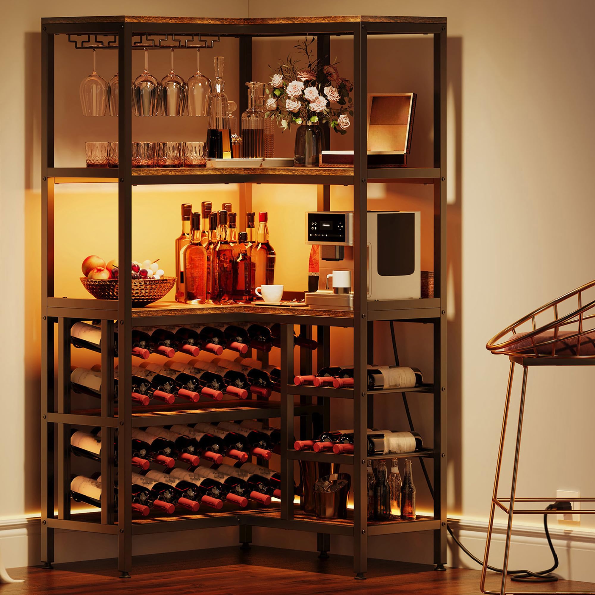 Mua YITAHOME Large Corner Wine Rack, 63'' Corner Bar Cabinet with Power ...
