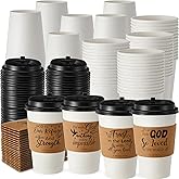 Jingmore 100 Sets 16oz Inspirational Christian Bible Verse Coffee Cups with Lids and Sleeves Religious Christian Paper Hot Coffee Cups for Church Religion Party Favor Sunday School Church Baptism