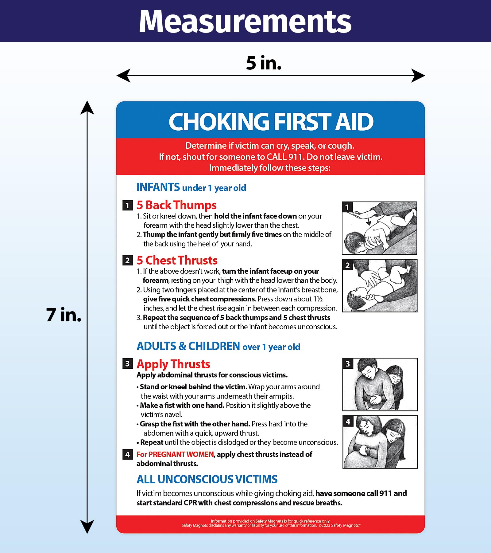 Choking First Aid Fridge Magnet — Heimlich Maneuver for Infant, Child, Adult — 5
