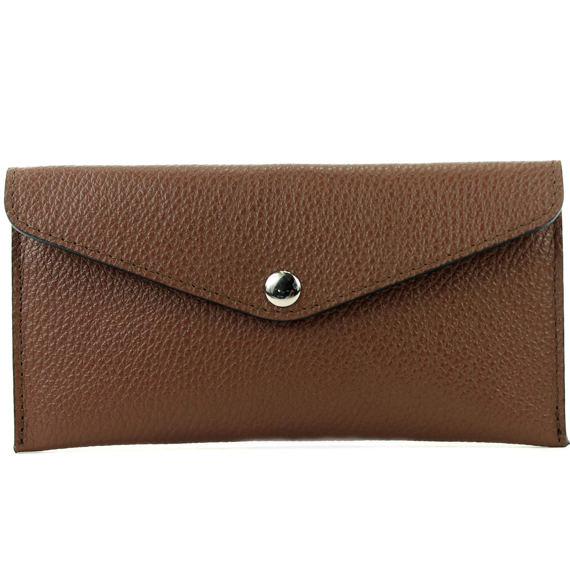 modamoda de - P03 - Italian women wallet, real leather, long, Colour:Chocolate Brown