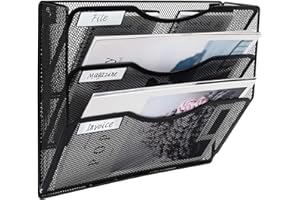 EasyPAG 3 Pockets Mesh Hanging Wall File Holder Organizer Wall Mounted Paper Magazine Rack,Black