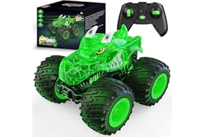 AUUGUU Remote Control Car, 2.4GHz Monster Trucks Toys with Light Spray, Brithday Gift for Kids 3 4 5 6 7 8, All Terrain RC Cars, Toddler Toys for Boys Girls 3+ Year Old (Green)