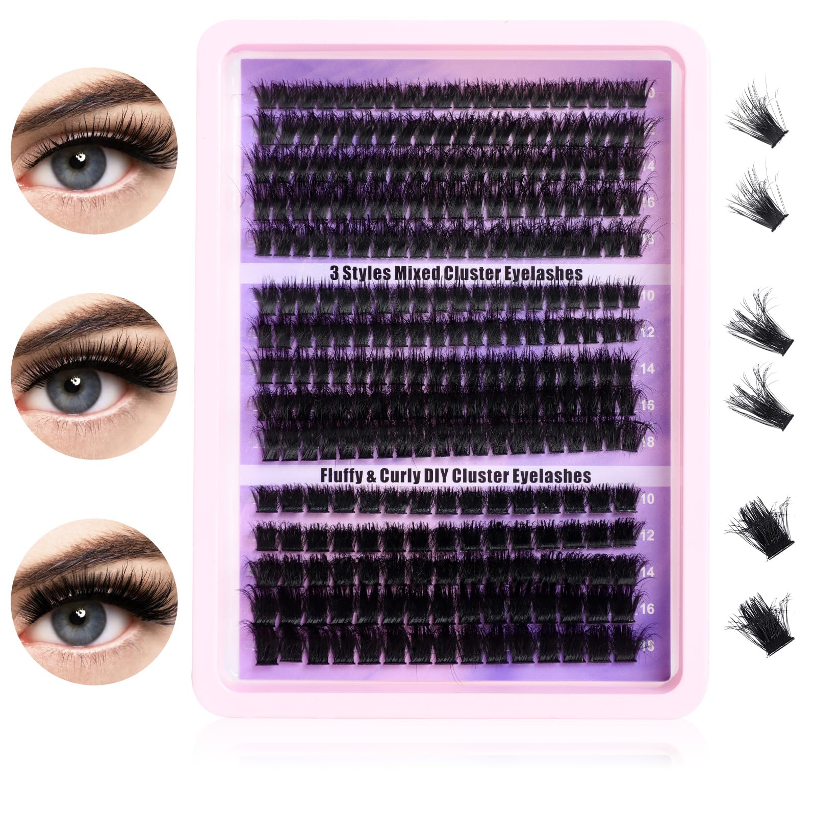 Lancry Russian Cluster Lashes, 80D+100D+180D Individual Eyelashes, Fluffy 10-18mm Lash Clusters, False Eyelash Clusters, Black, Synthetic Fiber, Lightweight and Soft