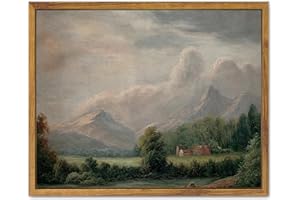 SHENIFY Vintage Landscape Framed Canvas Wall Art Retro Village Prints Modern Bathroom Kitchen Office Decor - 8x10in Natural Framed