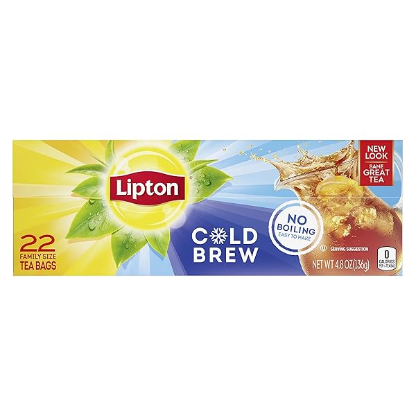 LIPTON ICED TEA BAGS, COLD BREW, BLACK TEA, FAMILY-SIZED, 22 TEA BAGS