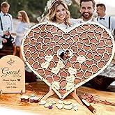 Neamon Wedding Guest Book Unique Wooden Heart Alternative GuestBook Bridal Shower Wedding Decoration with 83 Wooden Hearts 1 Sign Pen Set (Reddish Brown)