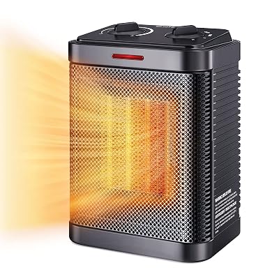 Space Heater for Indoor Use, 1500W PTC Ceramic Heater with Thermostat, Small Space Heater 2S Rapid Heating, 3 Modes, Electric Portable Heater with Safety Protection for Bedroom, Quiet Office