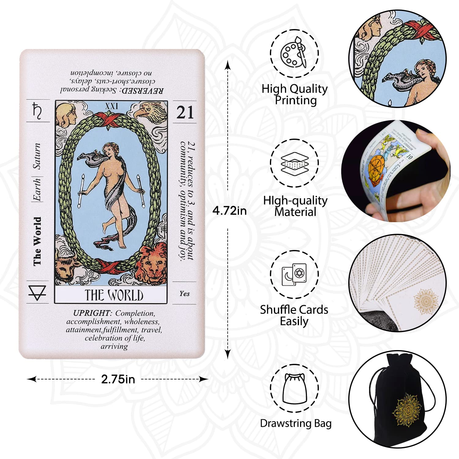 Sincerez Tarot Cards Deck for Beginners with Meanings On Them,Tarot Card Guidebook Bag