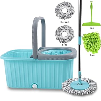 Smile Mom Spin Mop with Bucket Set, Easy Wheels for Best 360 Degree Floor Cleaning, 2 Refill Head and Free Microfiber Glove + Free Kitchen Wiper