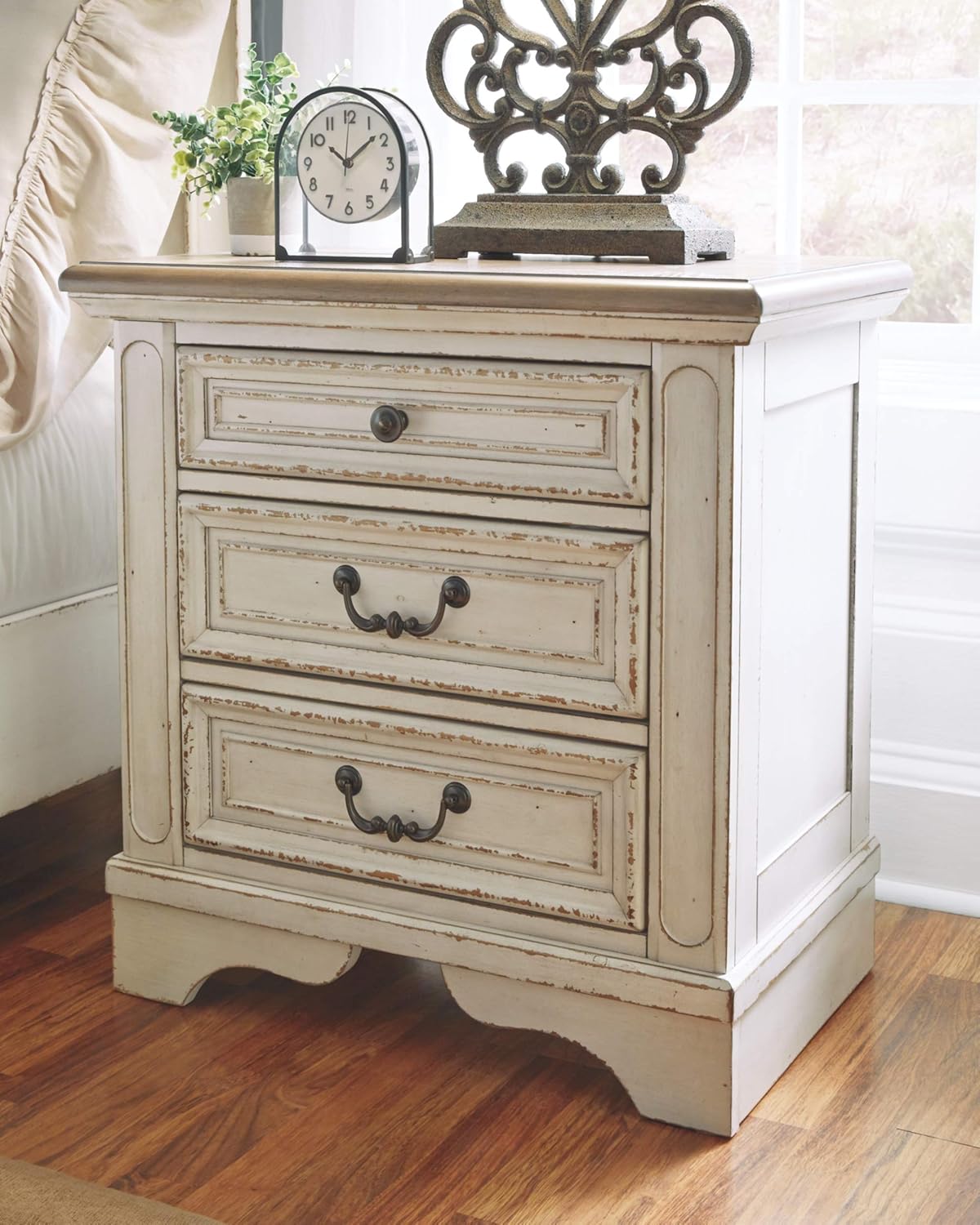 Signature Design by Ashley Realyn Nightstand, Chipped White: Kitchen & Dining