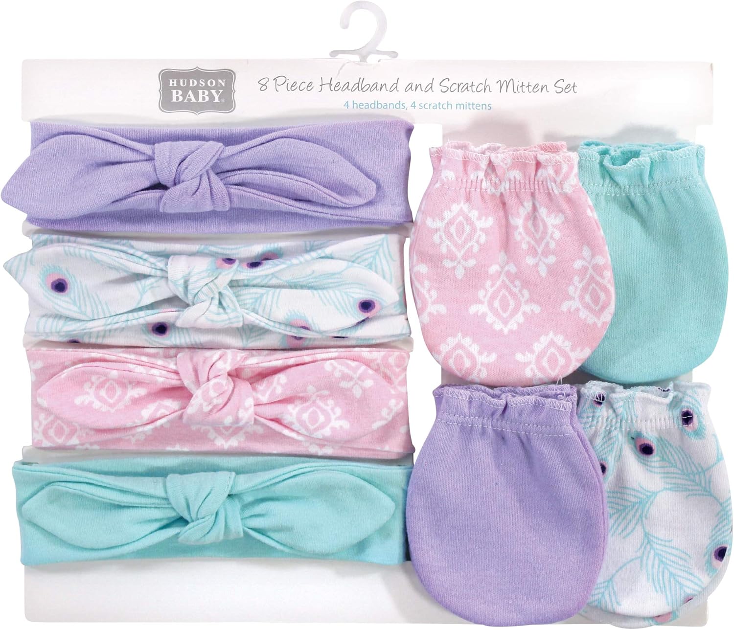 Hudson Baby Unisex Baby Cotton Headband and Scratch Mitten Set, Peacock, 0-6 Months: Clothing