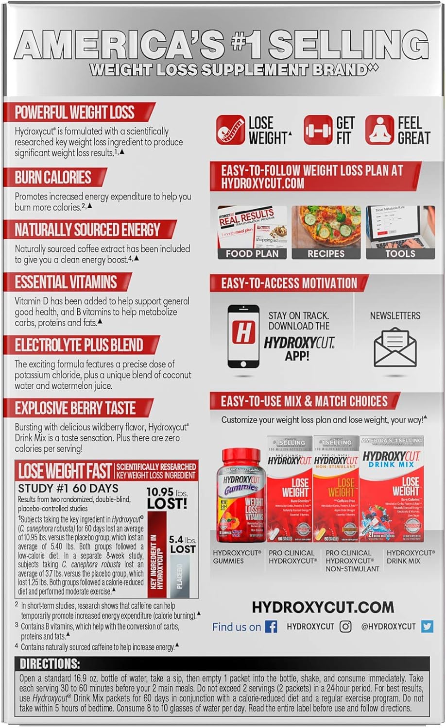 Hydroxycut Drink Mix Weight Loss Supplements, Wildberry Blast, 28 Count (Pack of 1): Health & Personal Care