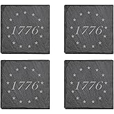 Rogue River Tactical Slate Coaster 4 Pack Gift Set Patriotic Betsy Ross 1776 USA Flag Drink Coaster Set Gift United States Bar Kitchen Home Stone Coasters