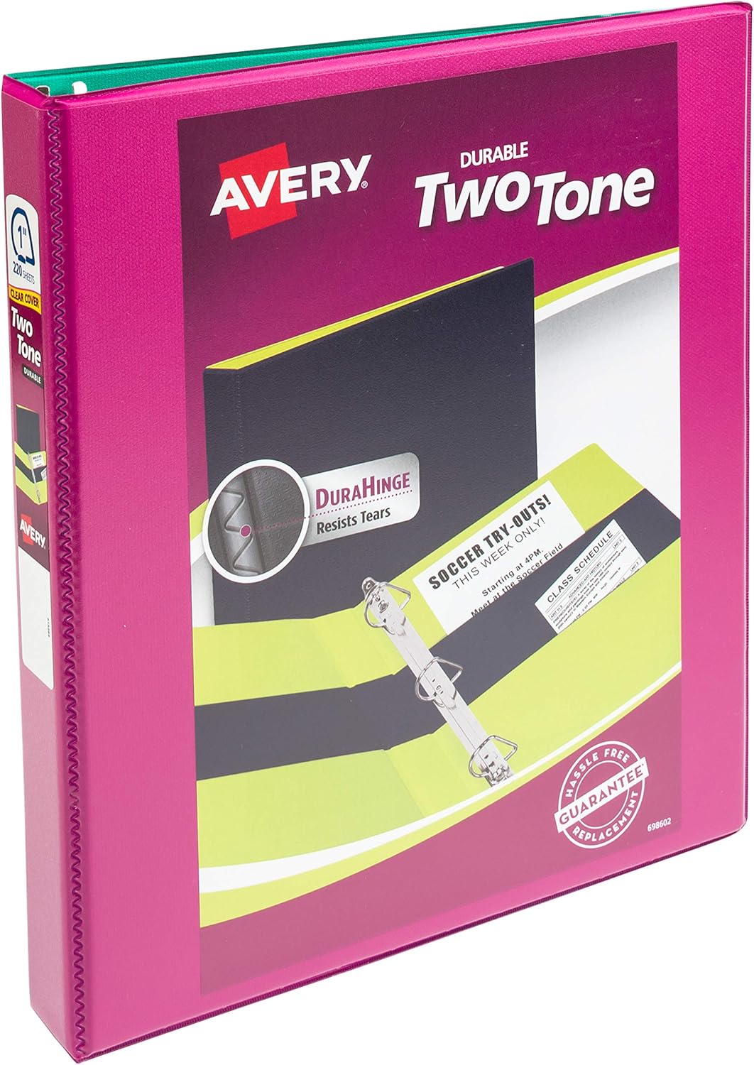 Avery Two-Tone Durable View Binder, 1" Slant Rings, 220-Sheet Capacity, Fuchsia/Green (17196) : Office Products