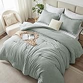 CozyLux Queen Size Comforter Set - 3 Pieces Sage Green Soft Luxury Cationic Dyeing Bedding Comforter for All Season, Breathable Lightweight Fluffy Boho Bed Sets with 1 Comforter and 2 Pillow Shams