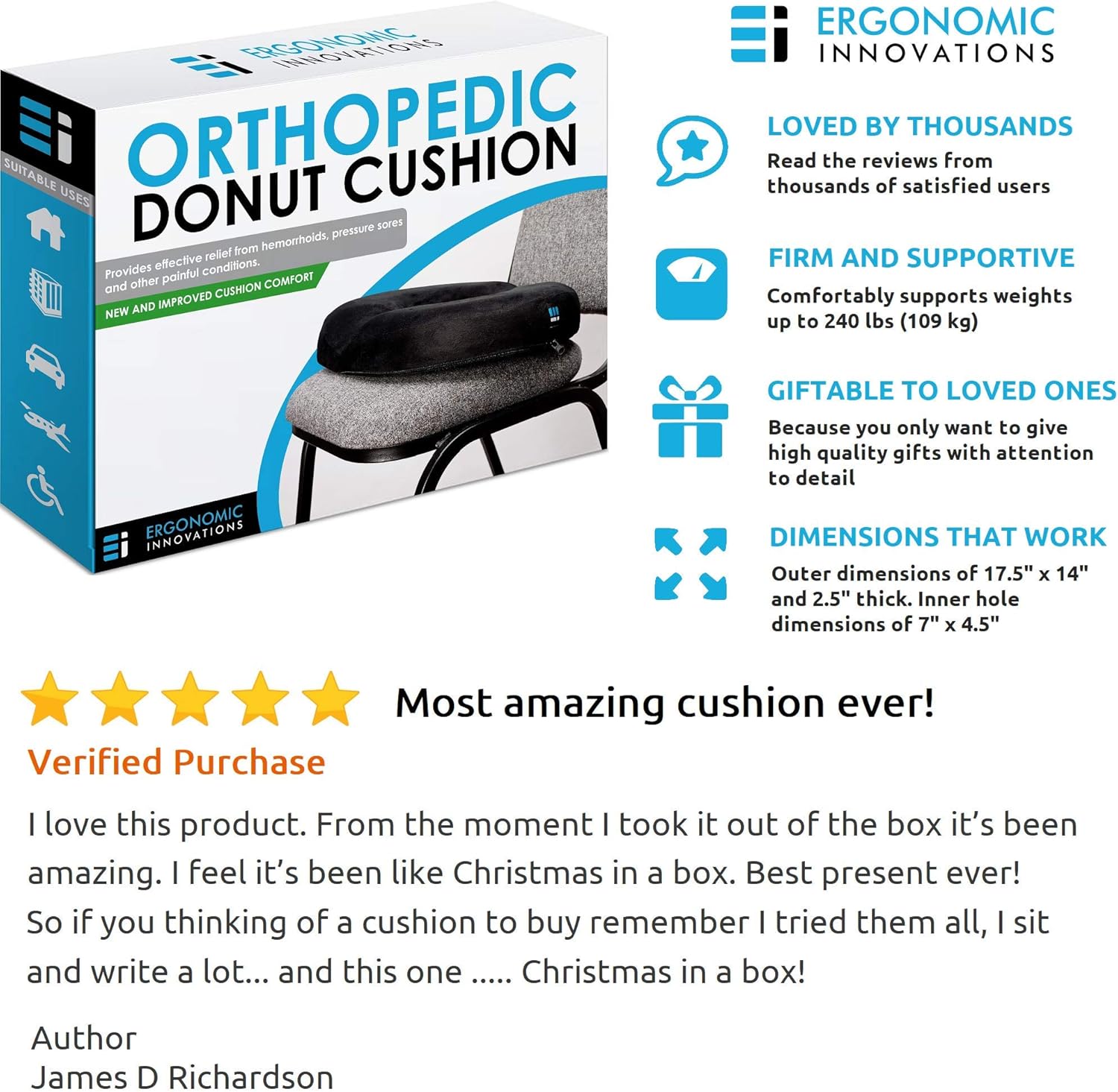 Donut Tailbone Pillow Hemorrhoid Cushion - Donut Seat Cushion Pain Relief Hemmoroid Treatment, Bed Sores, Prostate, Coccyx, Sciatica, Pregnancy, Post Natal Orthopedic Surgery – Firm Sitting Pillow: Home & Kitchen